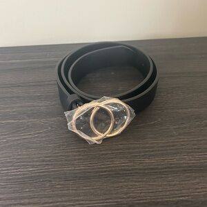 NEW Classic Black Women's Belt with Gold Double-Ring Buckle